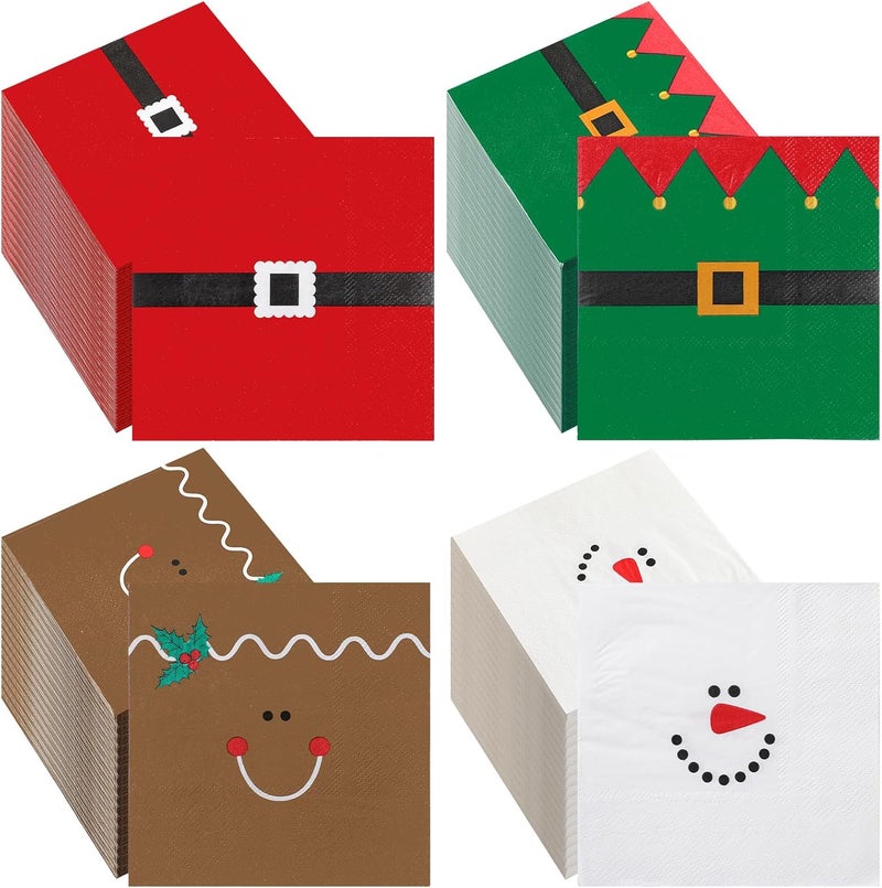 Funtery 120 Pcs Christmas Cocktail Paper Napkins Disposable Snowman Santa Belt Gingerbread Elf 2 Ply Paper Napkins Decor Disposable Christmas Cocktail Guest Hand Towel Xmas for Dinner Table Supplies - Image 1